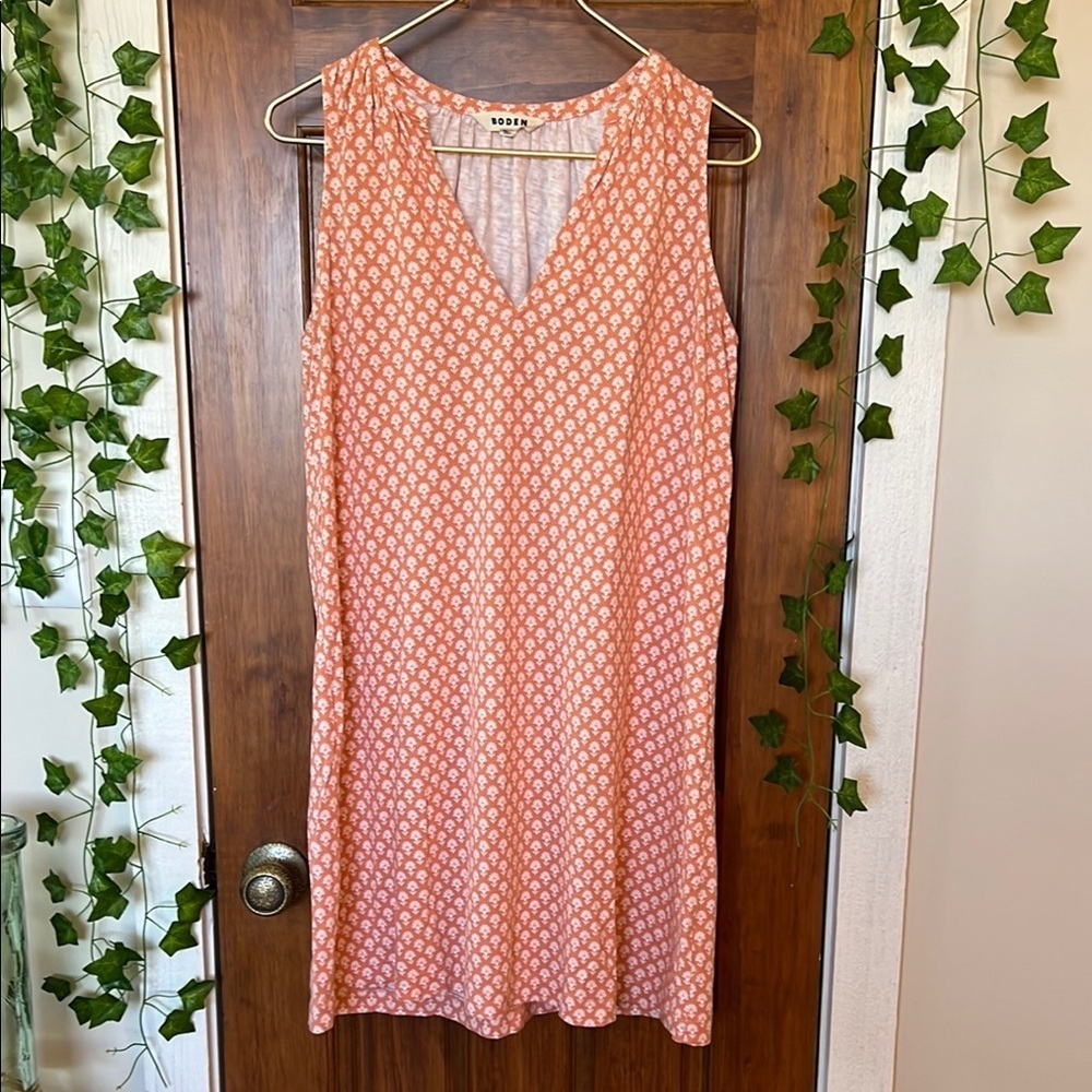 BODEN Notch Neck Cotton Jersey Dress in Persimmon | 8
